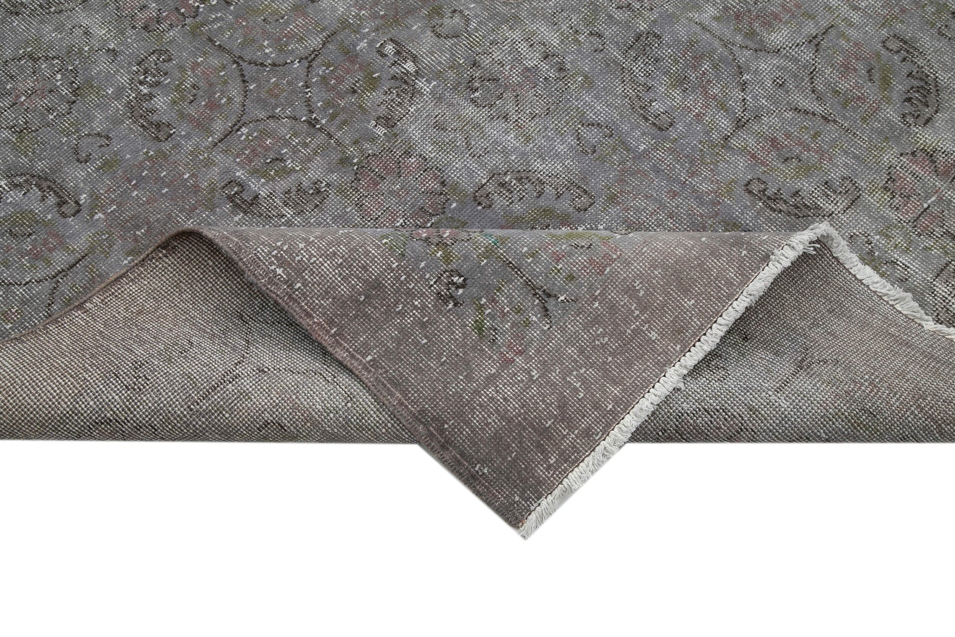 Overdyed Vintage Gri Eskitme Pamuk Yün El Dokuma Halısı 212x318 Agacan