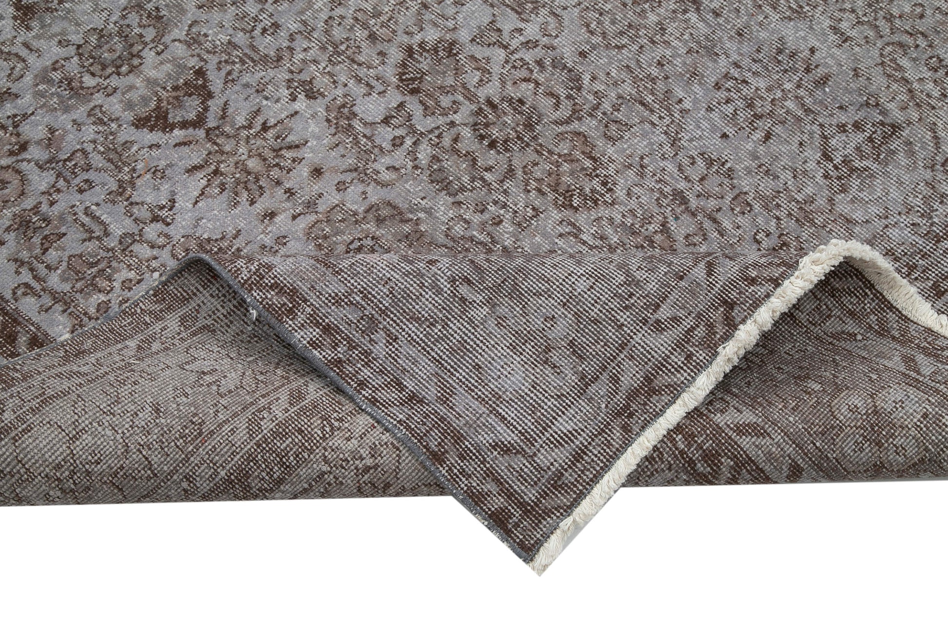 Overdyed Vintage Gri Eskitme Pamuk Yün El Dokuma Halısı 208x316 Agacan