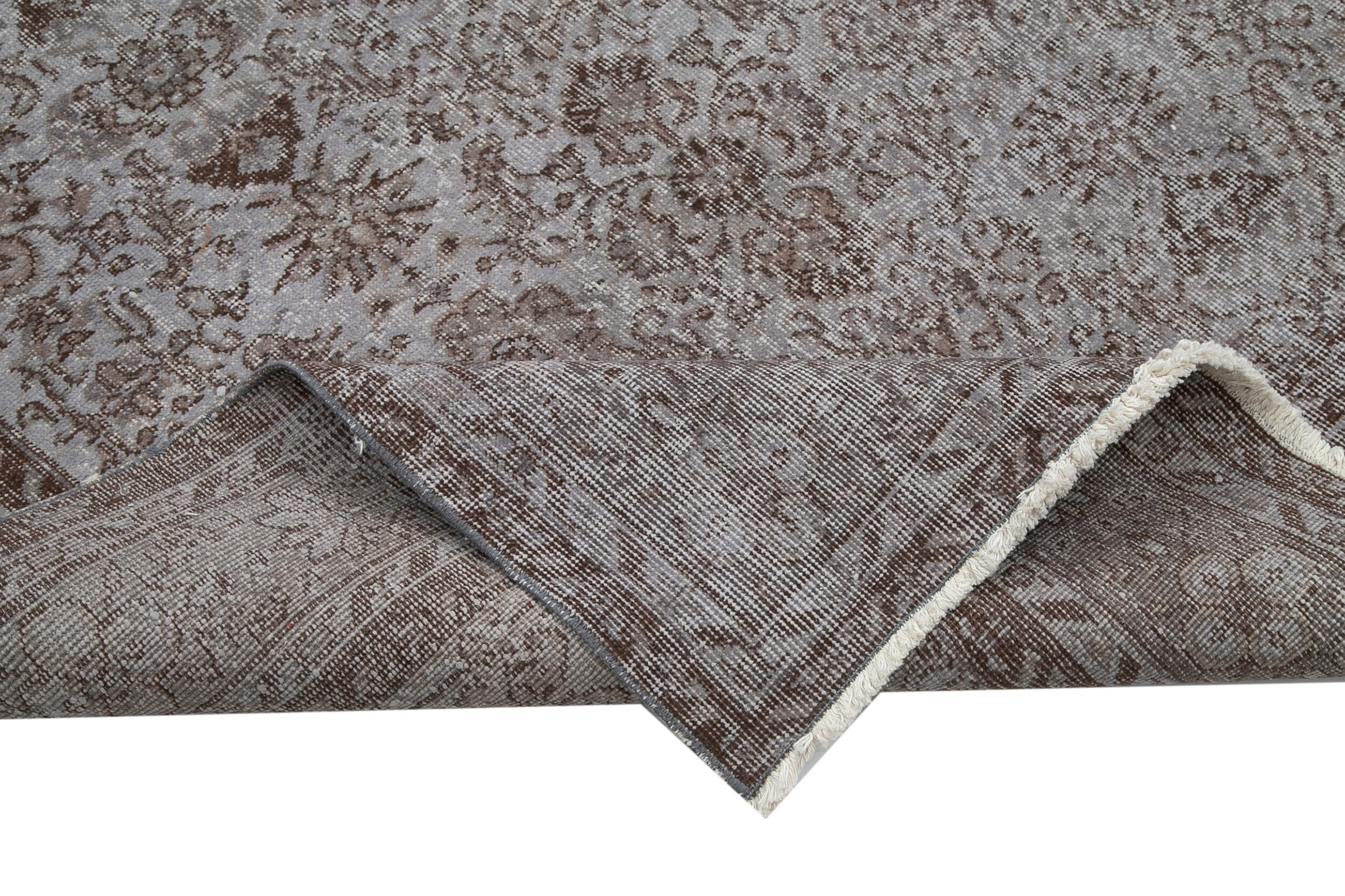 Overdyed Vintage Gri Eskitme Pamuk Yün El Dokuma Halısı 208x316 Agacan