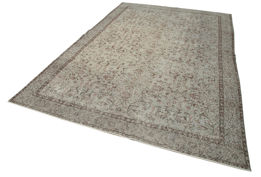 Overdyed Vintage Gri Eskitme Pamuk Yün El Dokuma Halısı 212x316 Agacan
