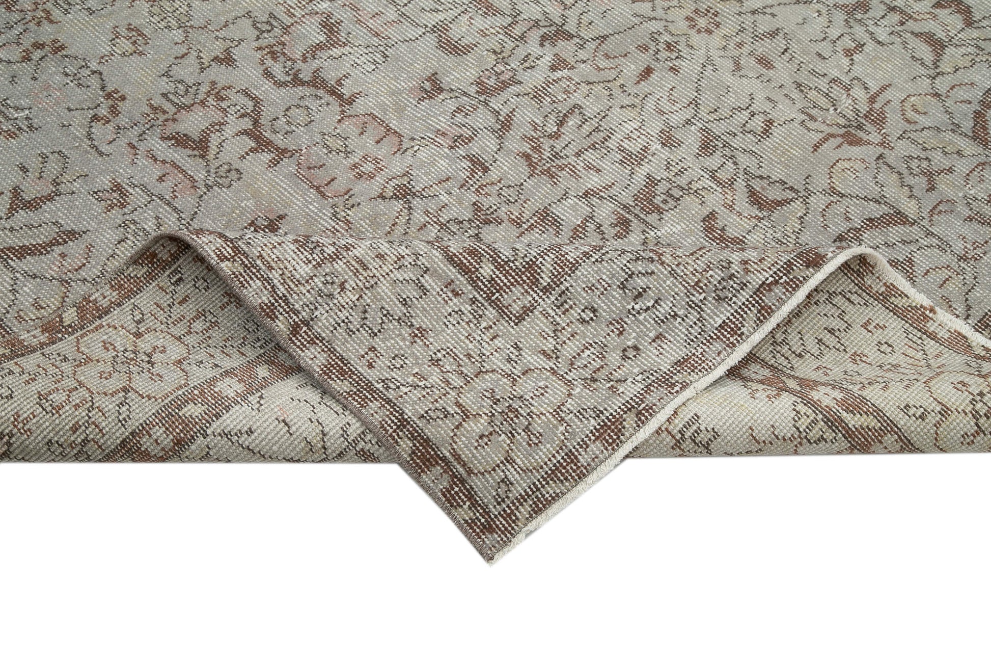 Overdyed Vintage Gri Eskitme Pamuk Yün El Dokuma Halısı 212x316 Agacan