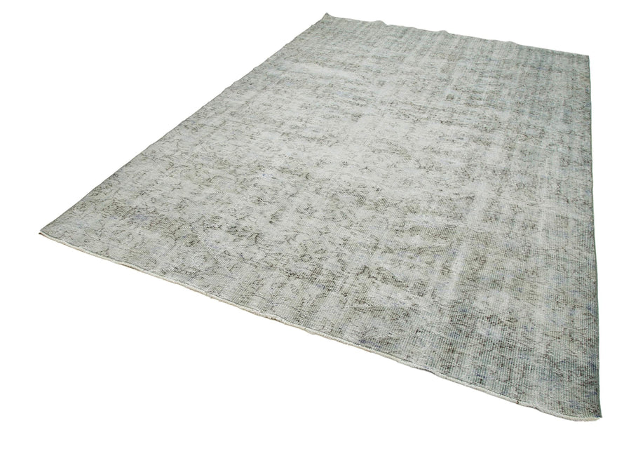 Overdyed Vintage Gri Eskitme Pamuk Yün El Dokuma Halısı 212x310 Agacan