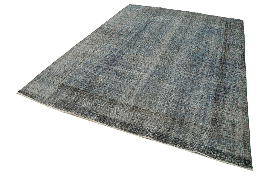 Overdyed Vintage Mavi Eskitme Pamuk Yün El Dokuma Halısı 218x304 Agacan
