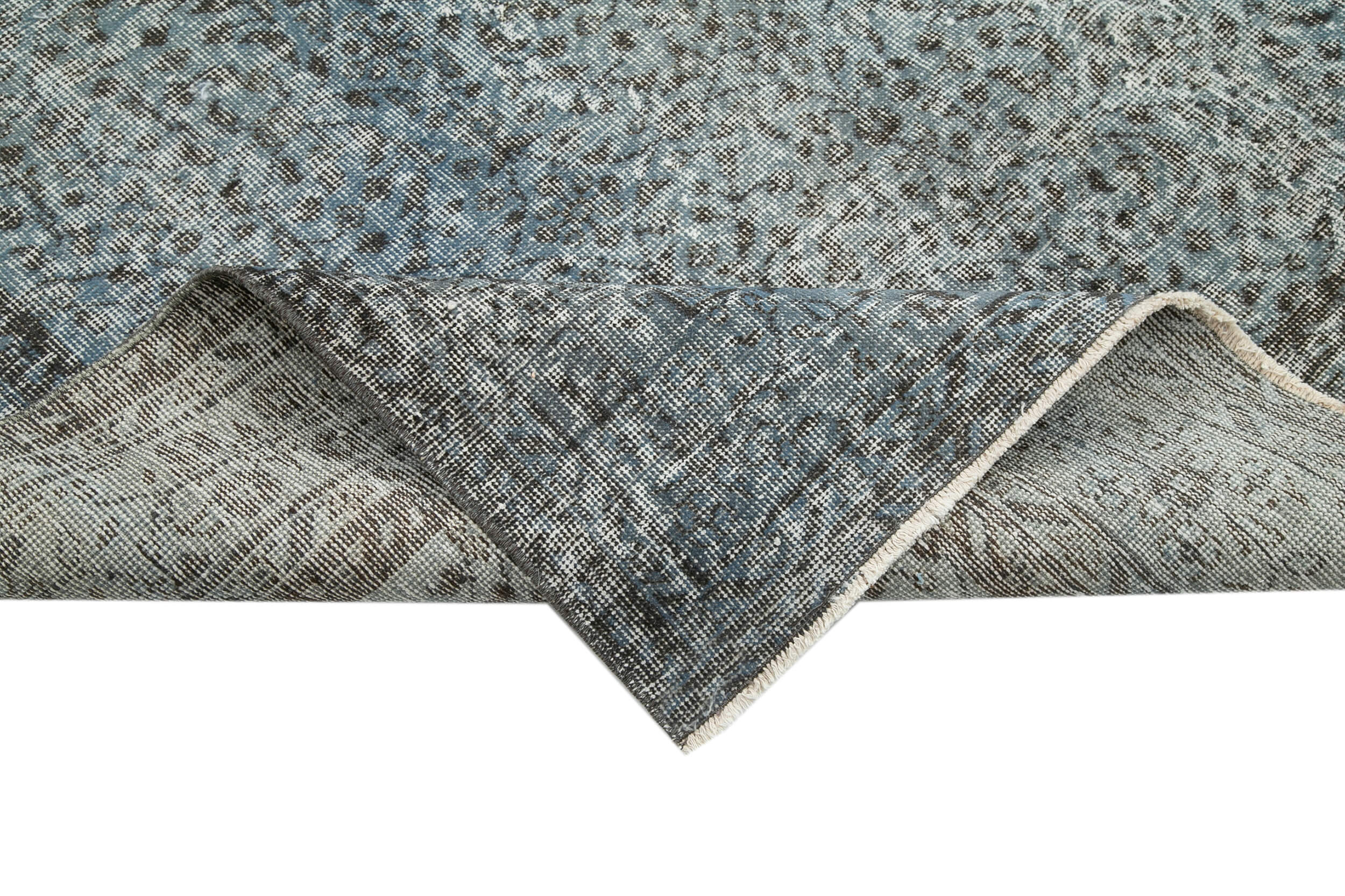 Overdyed Vintage Mavi Eskitme Pamuk Yün El Dokuma Halısı 218x304 Agacan