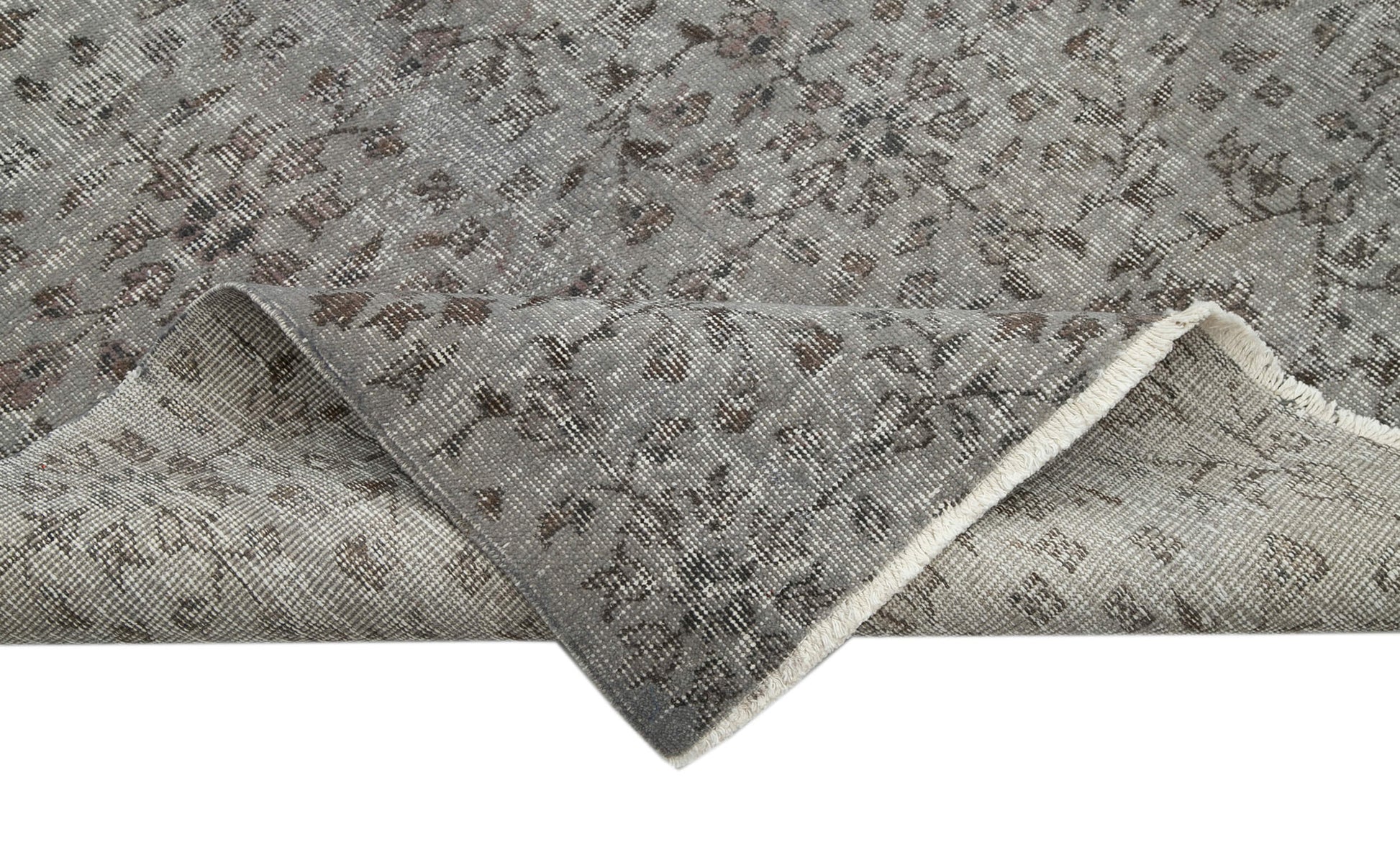 Overdyed Vintage Gri Eskitme Pamuk Yün El Dokuma Halısı 230x301 Agacan