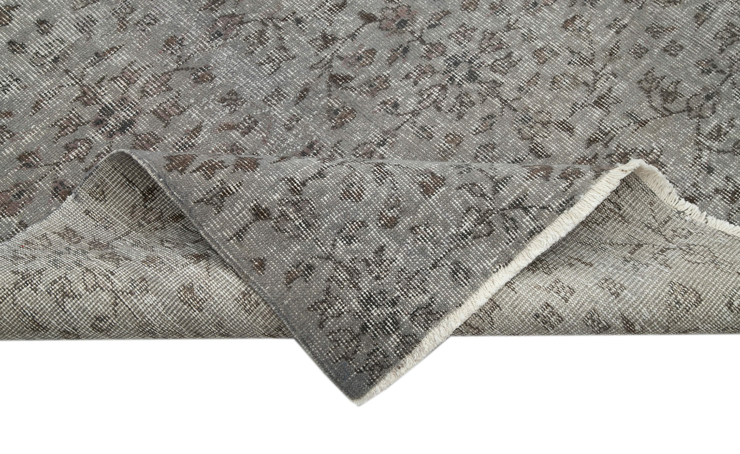 Overdyed Vintage Gri Eskitme Pamuk Yün El Dokuma Halısı 230x301 Agacan