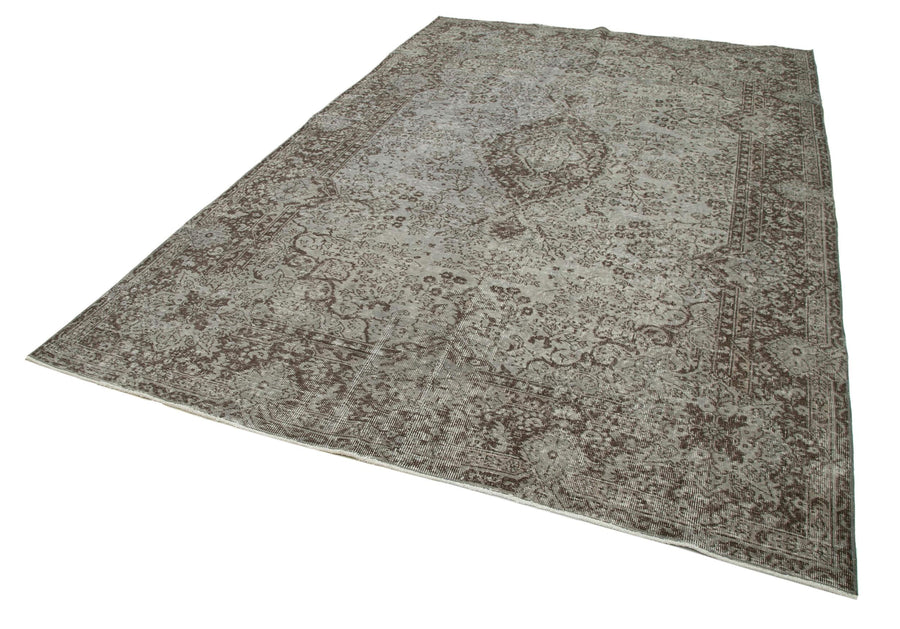 Overdyed Vintage Gri Eskitme Pamuk Yün El Dokuma Halısı 212x315 Agacan