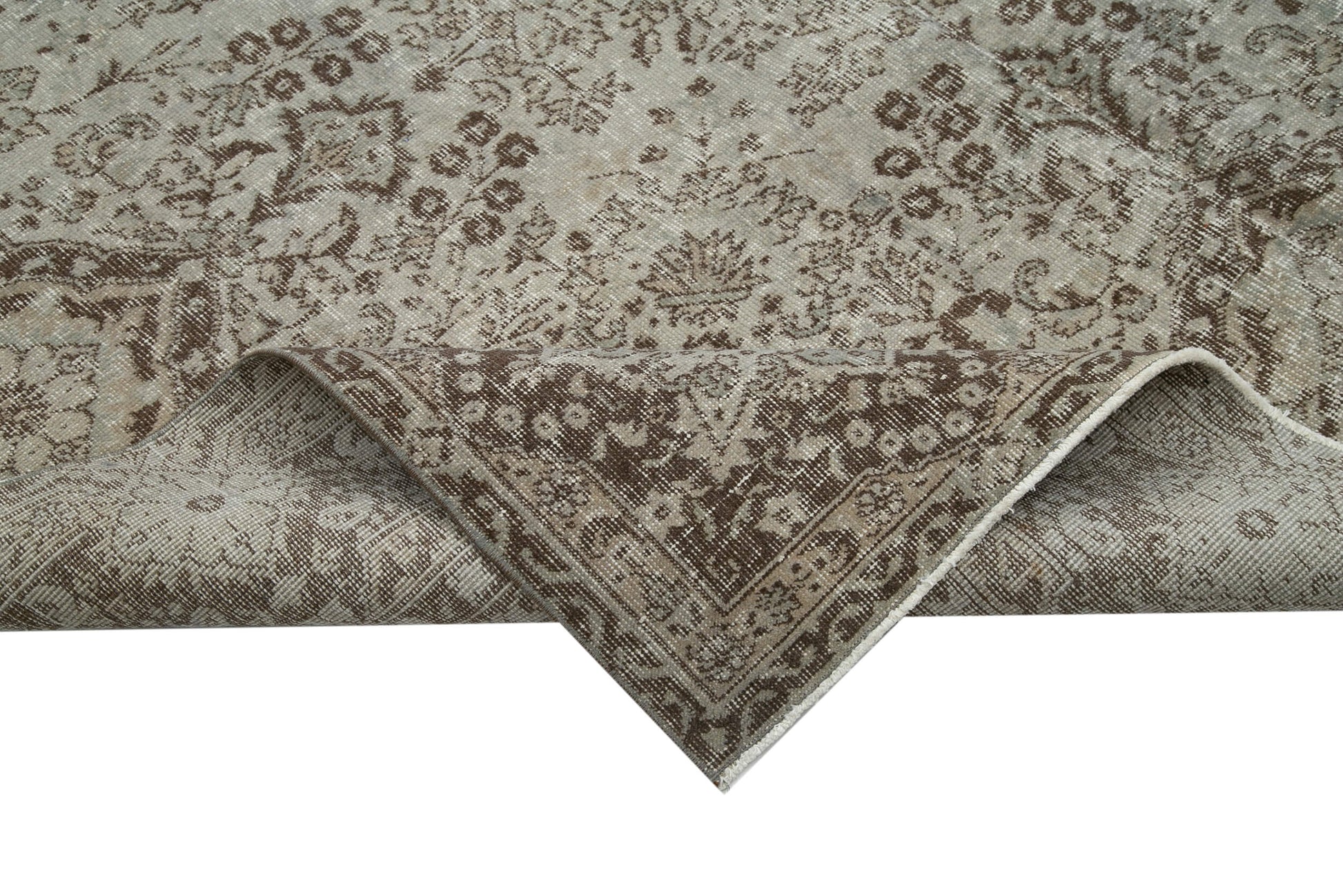 Overdyed Vintage Gri Eskitme Pamuk Yün El Dokuma Halısı 212x315 Agacan