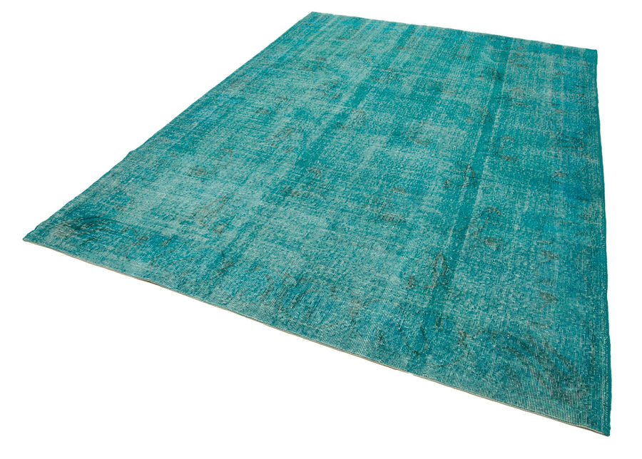 Overdyed Vintage Turkuaz Eskitme Pamuk Yün El Dokuma Halısı 215x307 Agacan