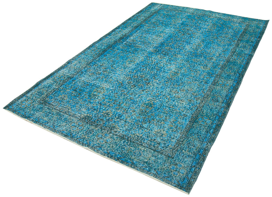 Overdyed Vintage Turkuaz Eskitme Pamuk Yün El Dokuma Halısı 158x261 Agacan