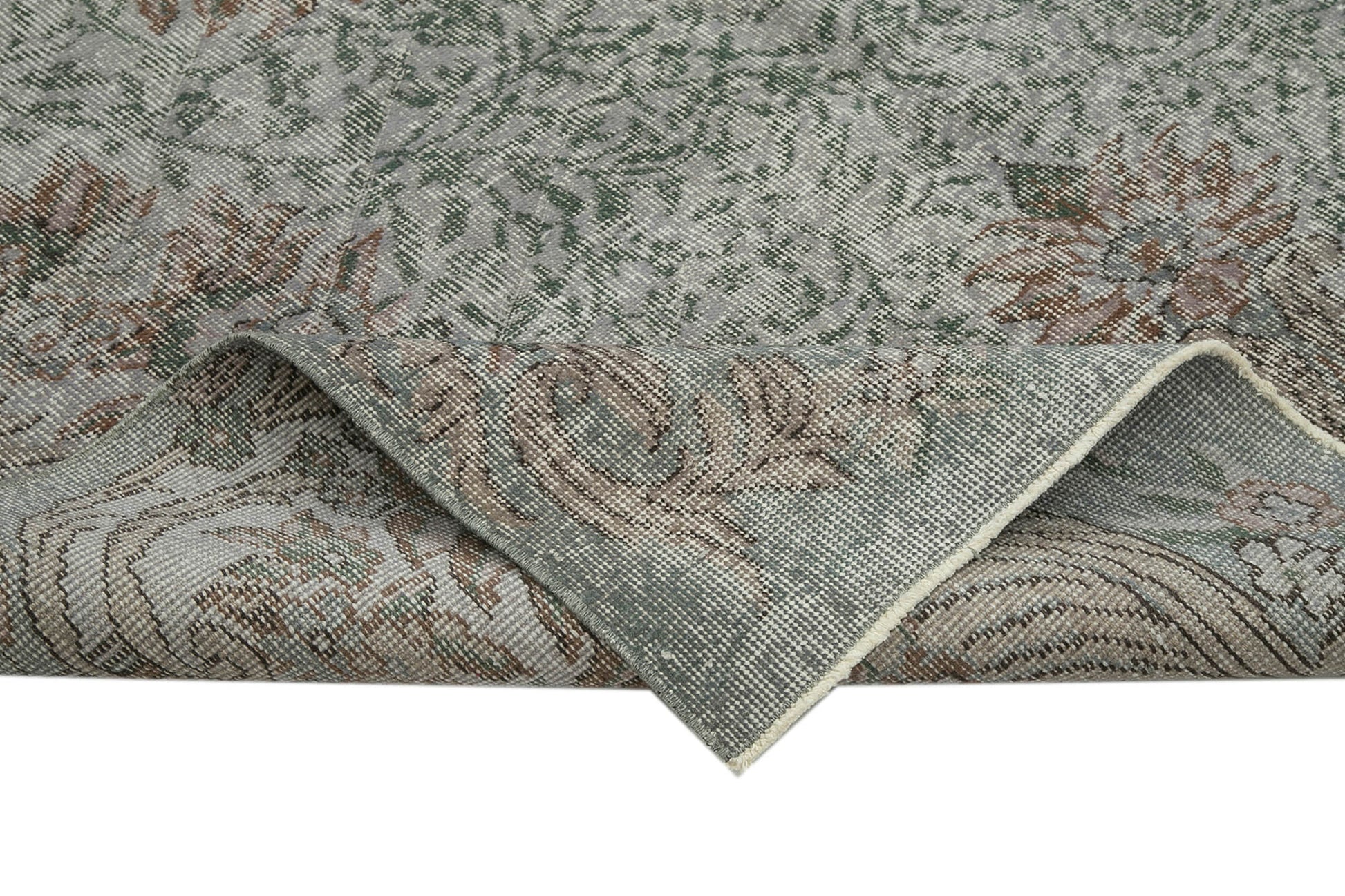 Overdyed Vintage Gri Eskitme Pamuk Yün El Dokuma Halısı 175x275 Agacan