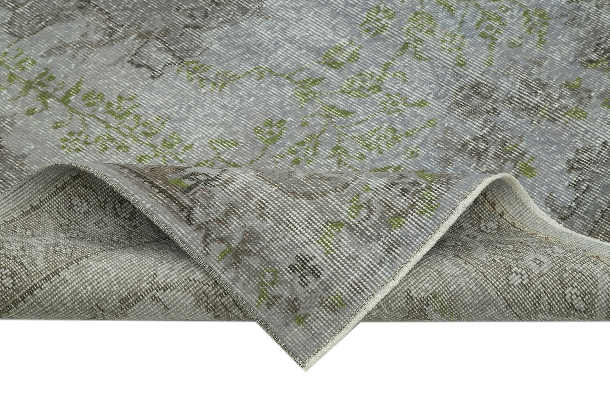 Overdyed Vintage Gri Eskitme Pamuk Yün El Dokuma Halısı 169x261 Agacan