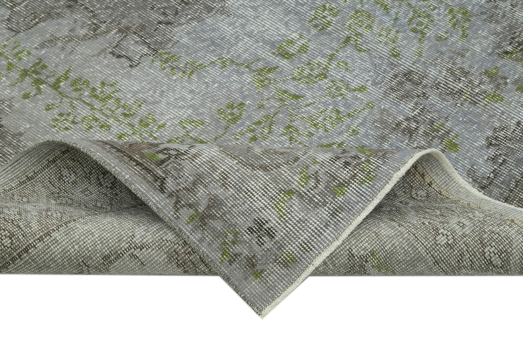 Overdyed Vintage Gri Eskitme Pamuk Yün El Dokuma Halısı 169x261 Agacan