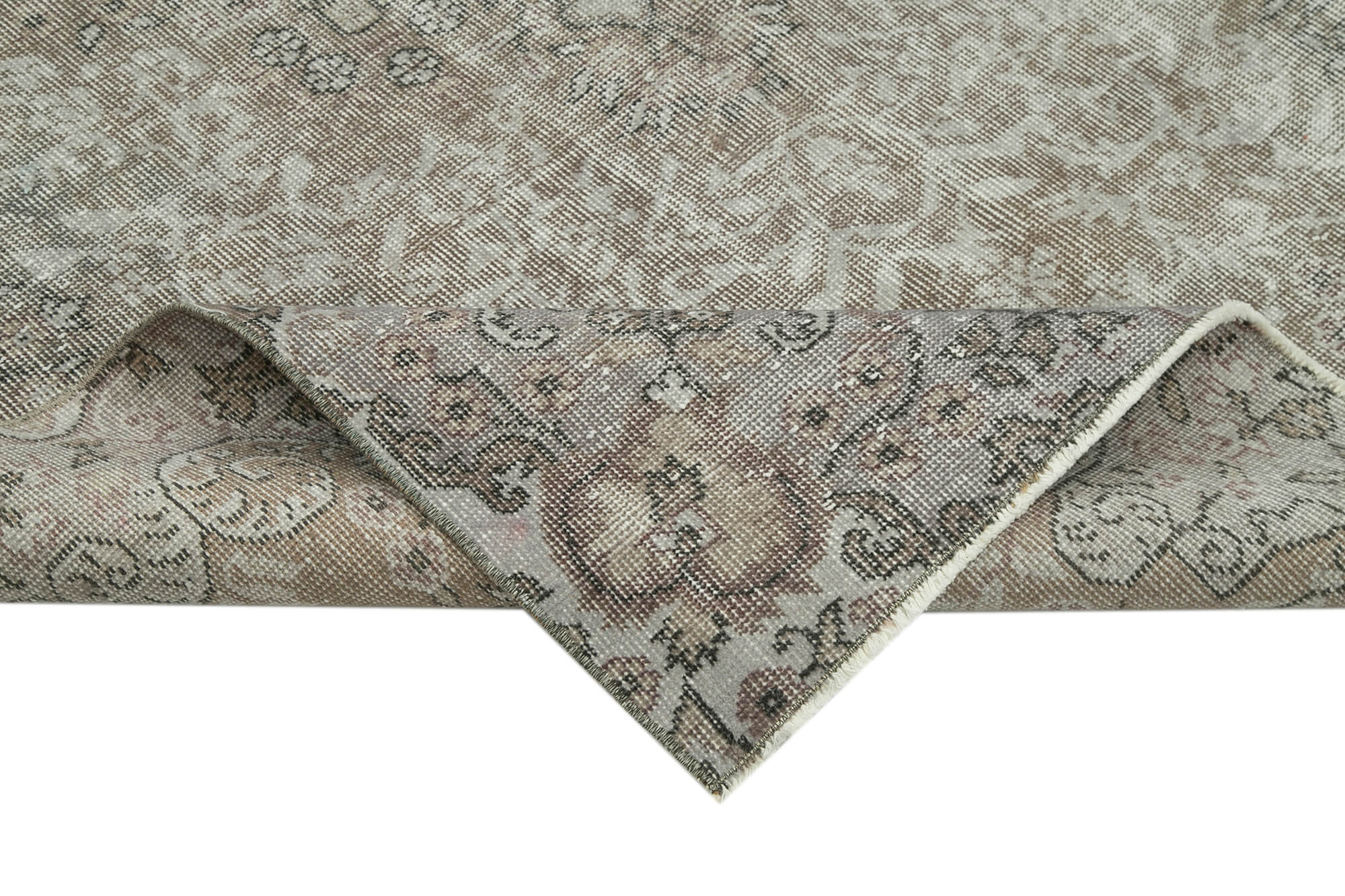 Overdyed Vintage Gri Eskitme Pamuk Yün El Dokuma Halısı 161x276 Agacan