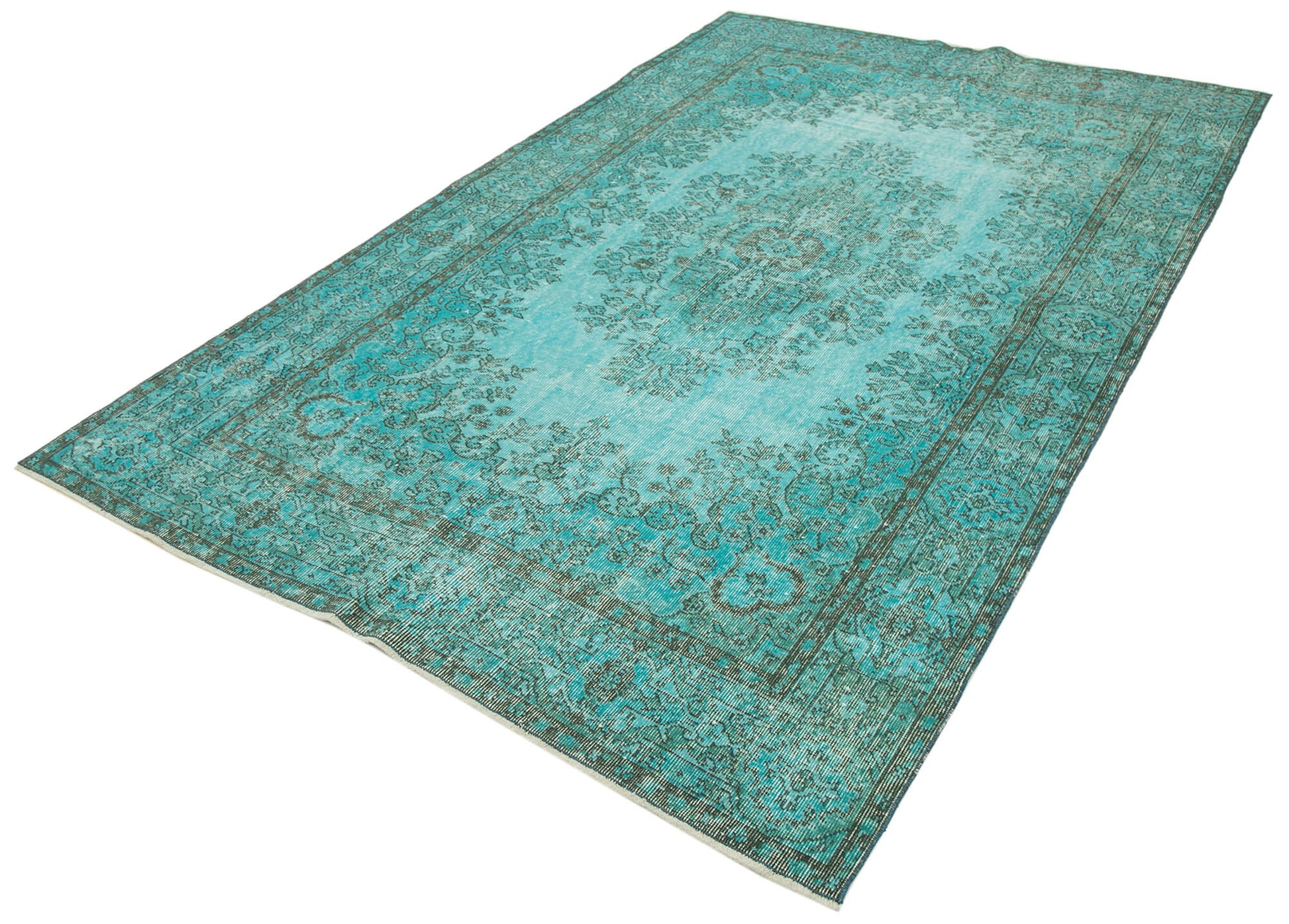 Overdyed Vintage Turkuaz Eskitme Pamuk Yün El Dokuma Halısı 172x276 Agacan
