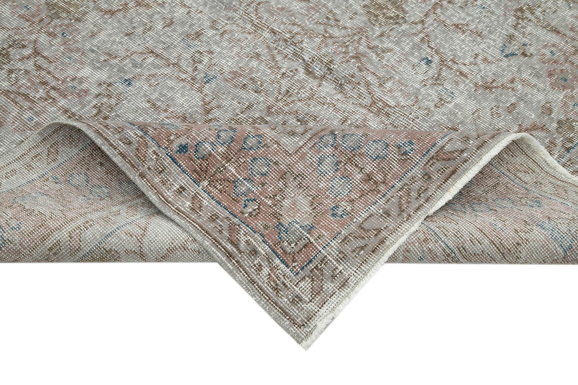 Overdyed Vintage Gri Eskitme Pamuk Yün El Dokuma Halısı 164x265 Agacan