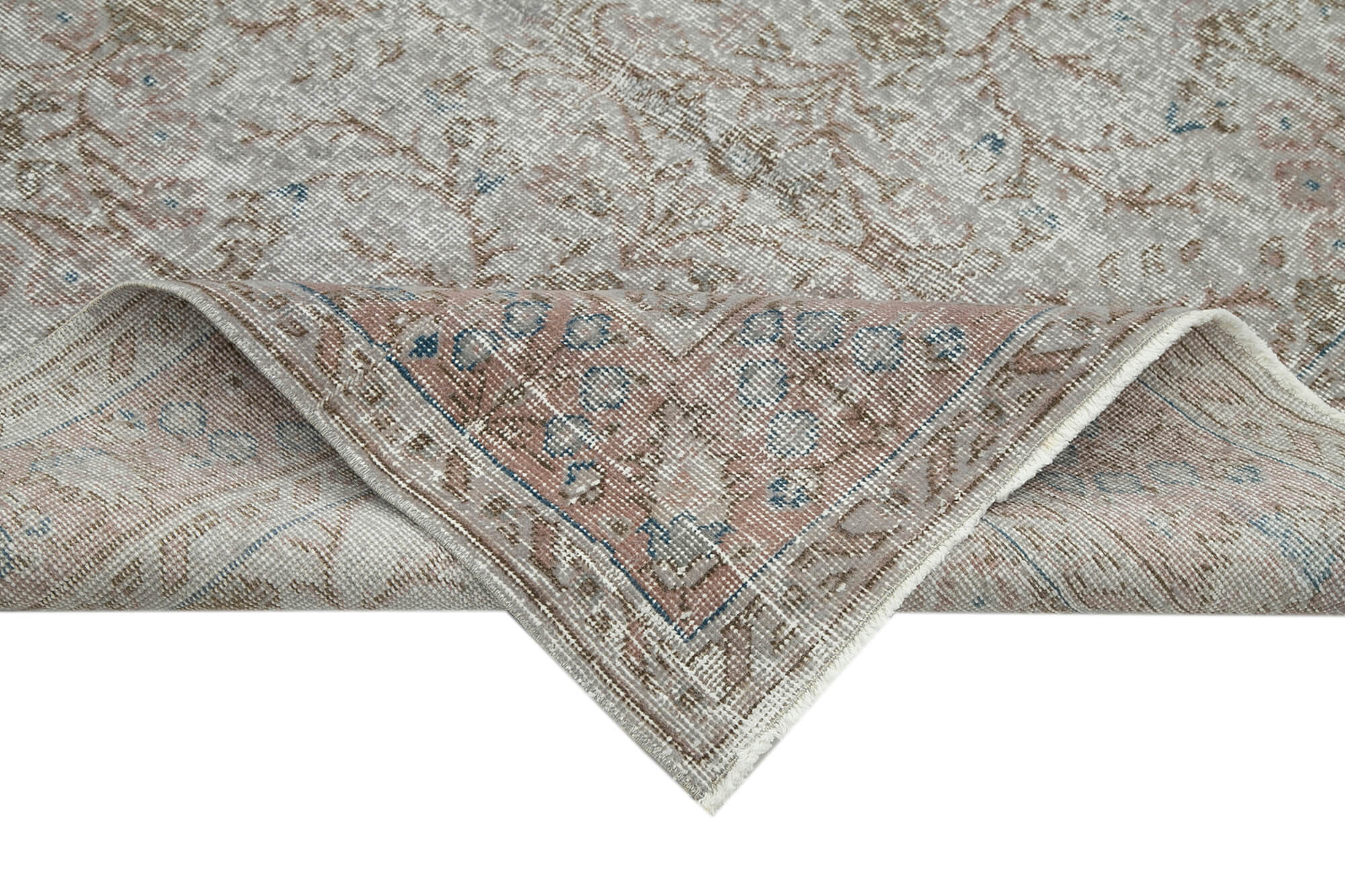 Overdyed Vintage Gri Eskitme Pamuk Yün El Dokuma Halısı 164x265 Agacan