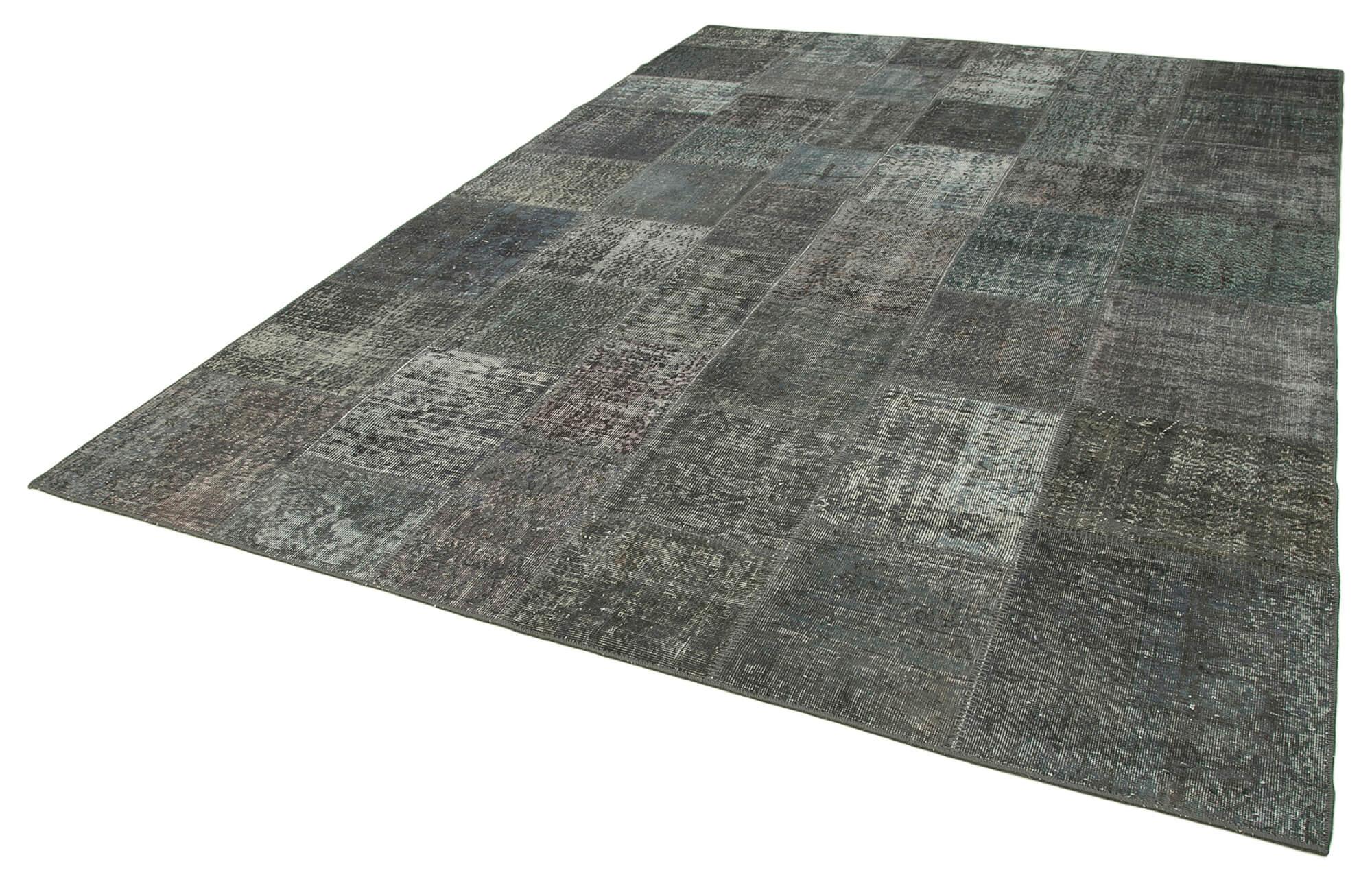 Kırk Yama Gri Patchwork Pamuk Yün El Dokuma Halısı 248x351 Agacan