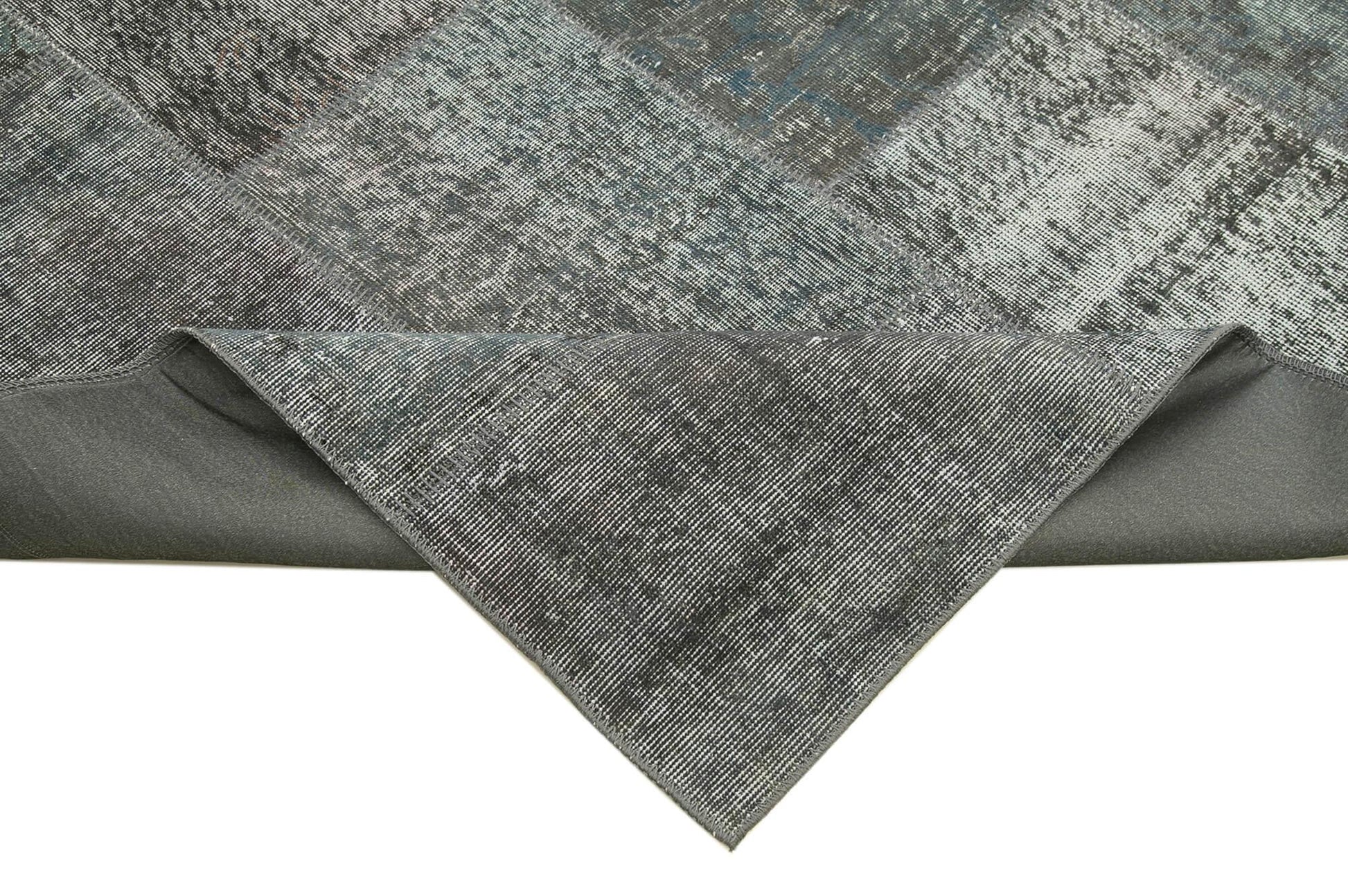 Kırk Yama Gri Patchwork Pamuk Yün El Dokuma Halısı 248x351 Agacan