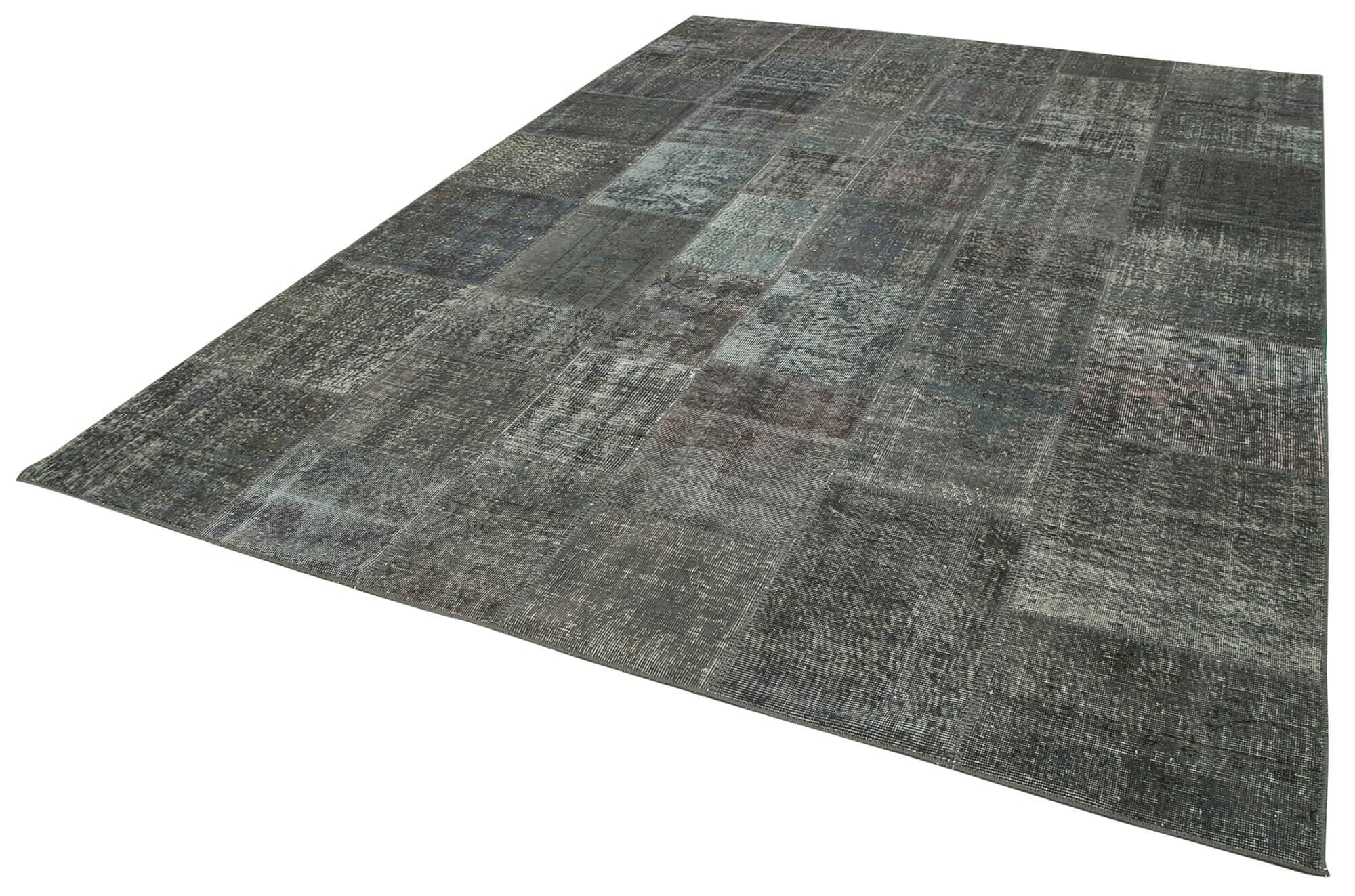 Kırk Yama Gri Patchwork Pamuk Yün El Dokuma Halısı 246x350 Agacan