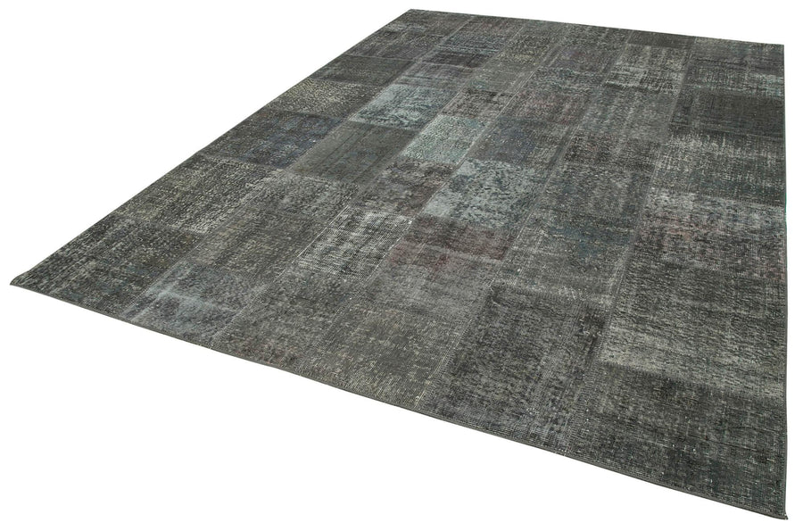 Kırk Yama Gri Patchwork Pamuk Yün El Dokuma Halısı 246x350 Agacan