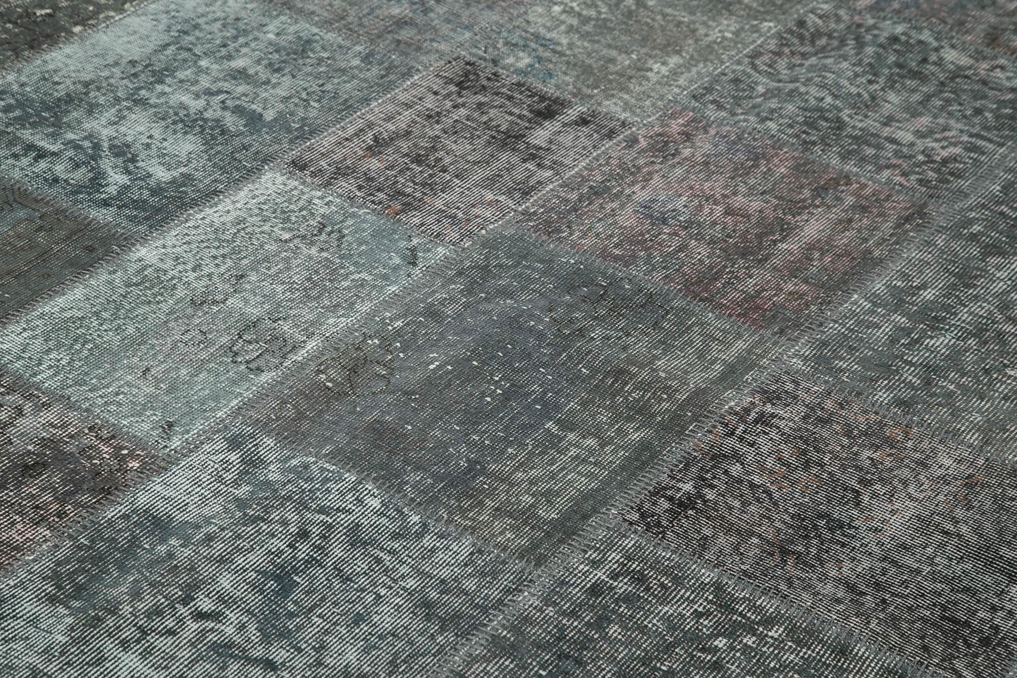 Kırk Yama Gri Patchwork Pamuk Yün El Dokuma Halısı 246x350 Agacan