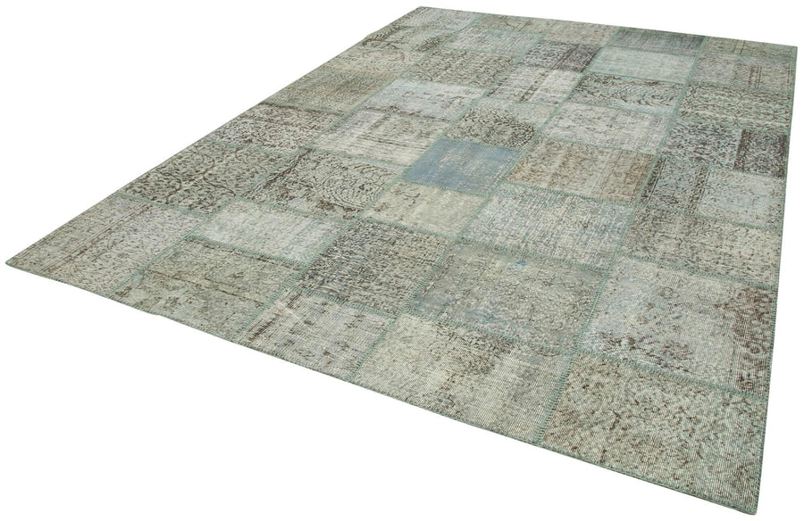 Kırk Yama Mavi Patchwork Pamuk Yün El Dokuma Halısı 250x350 Agacan