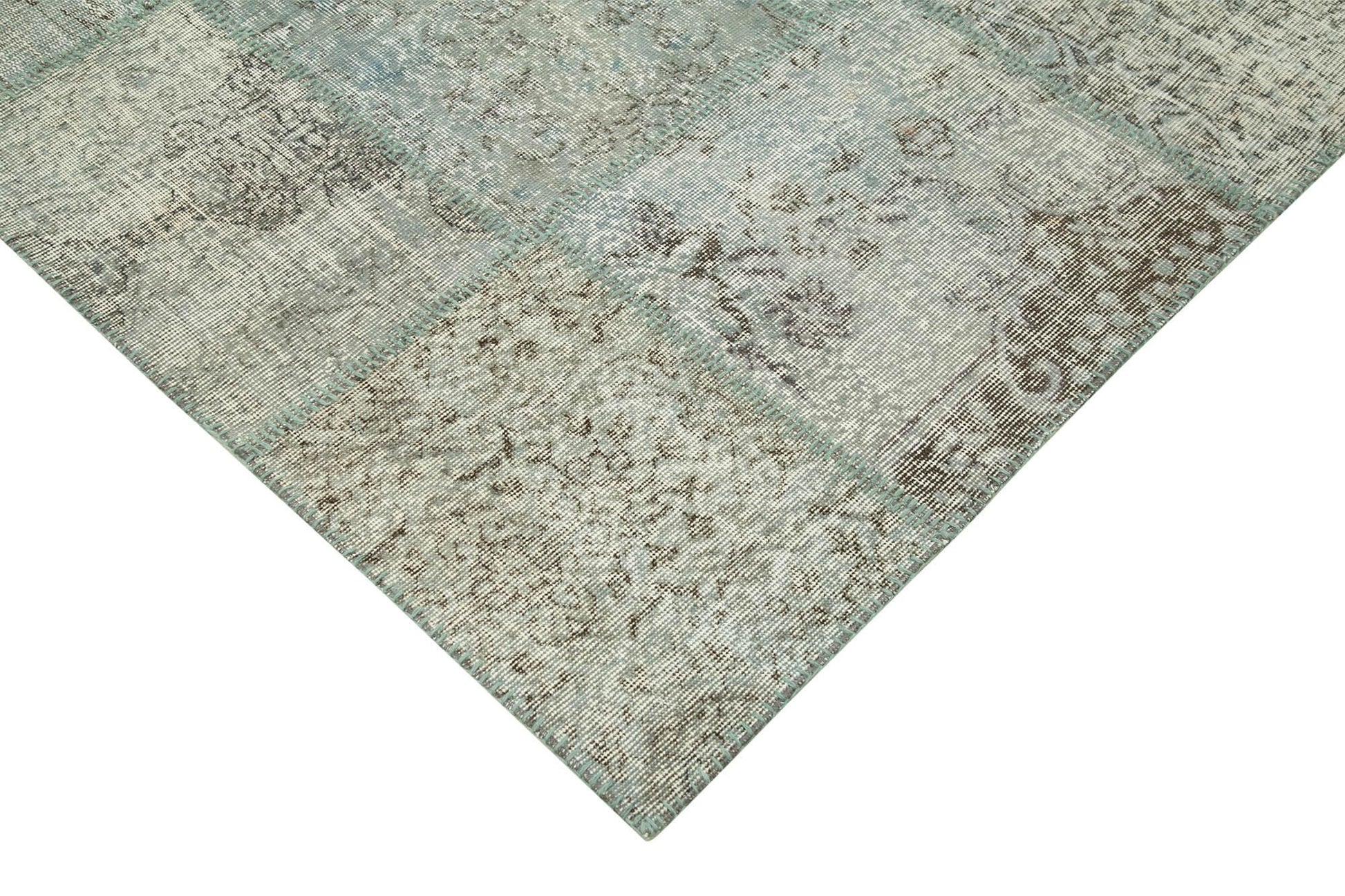 Kırk Yama Mavi Patchwork Pamuk Yün El Dokuma Halısı 250x350 Agacan