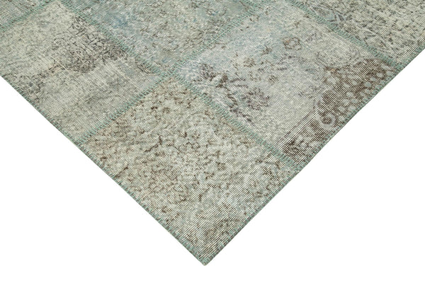 Kırk Yama Mavi Patchwork Pamuk Yün El Dokuma Halısı 250x350 Agacan