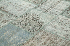 Kırk Yama Mavi Patchwork Pamuk Yün El Dokuma Halısı 250x350 Agacan