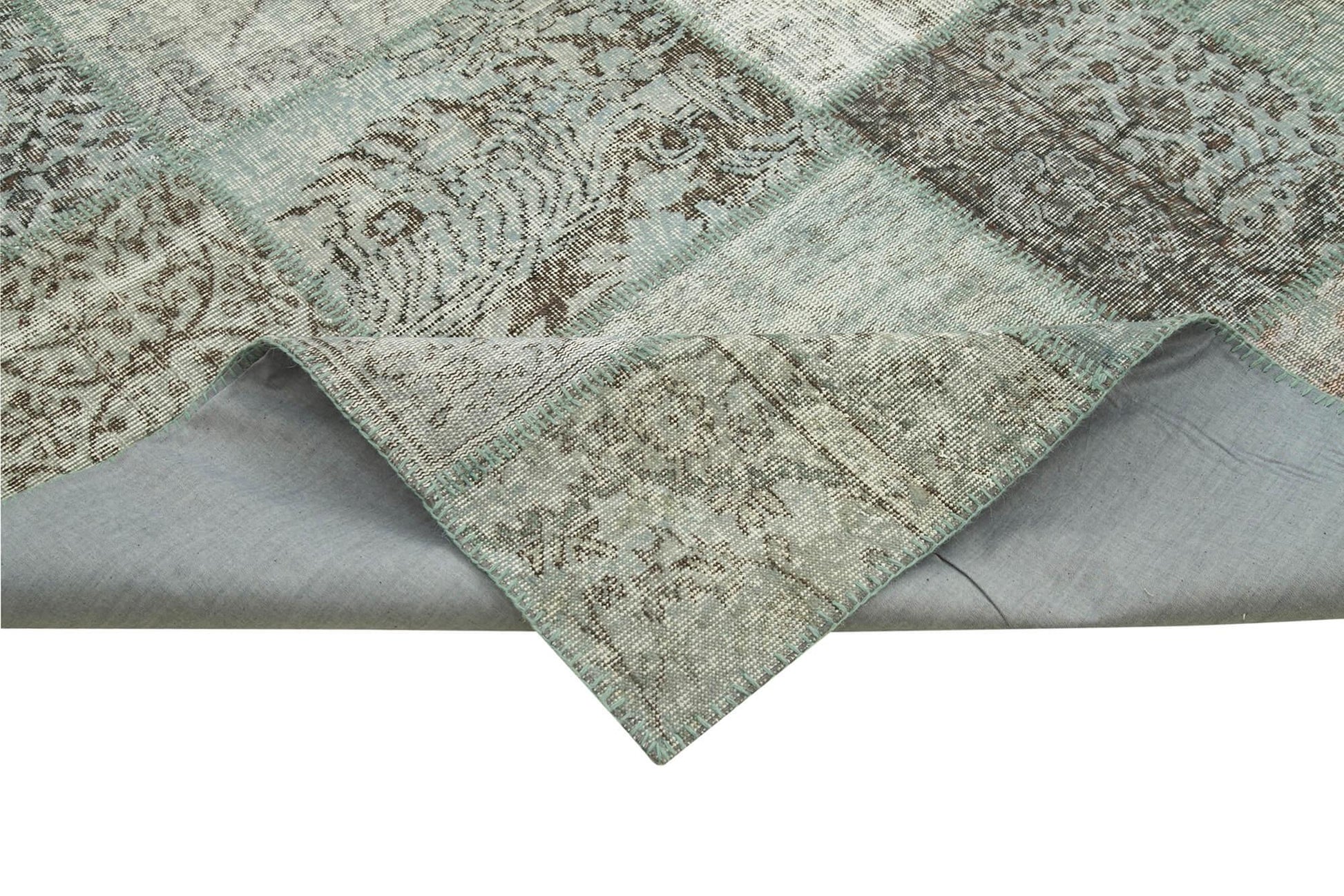 Kırk Yama Mavi Patchwork Pamuk Yün El Dokuma Halısı 250x350 Agacan