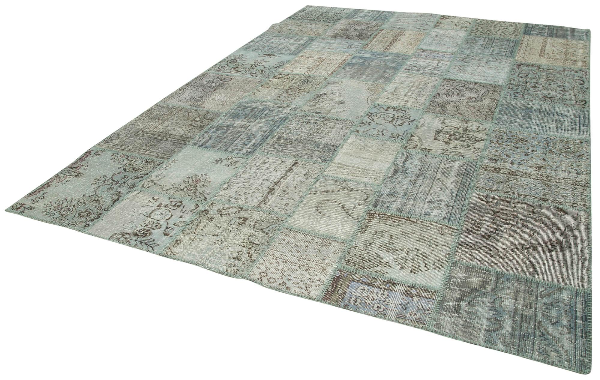 Kırk Yama Mavi Patchwork Pamuk Yün El Dokuma Halısı 250x350 Agacan