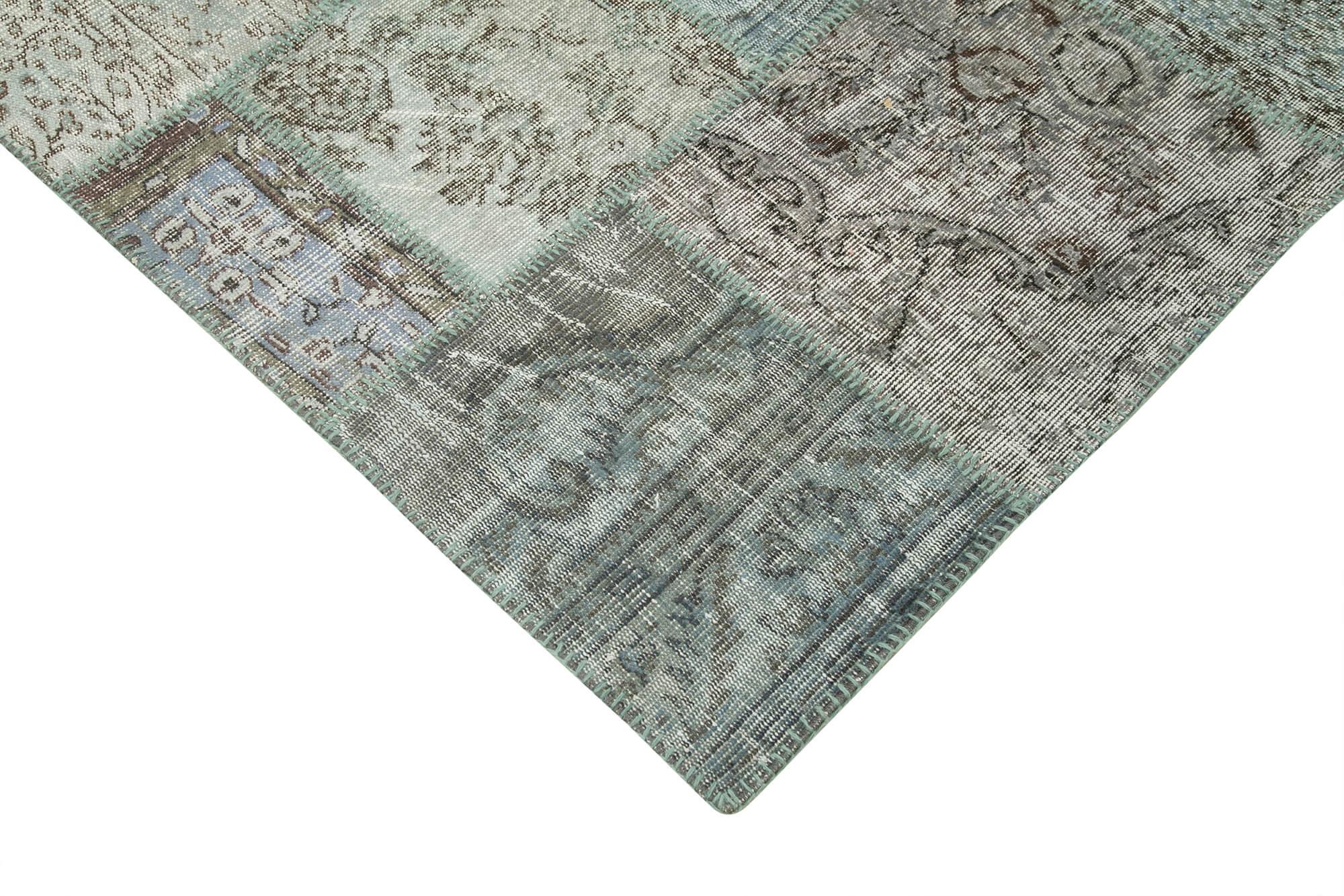 Kırk Yama Mavi Patchwork Pamuk Yün El Dokuma Halısı 250x350 Agacan