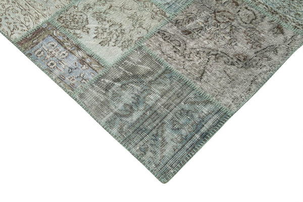 Kırk Yama Mavi Patchwork Pamuk Yün El Dokuma Halısı 250x350 Agacan