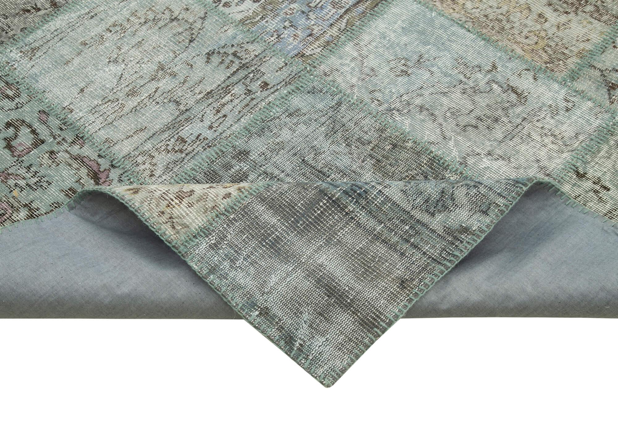 Kırk Yama Mavi Patchwork Pamuk Yün El Dokuma Halısı 250x350 Agacan
