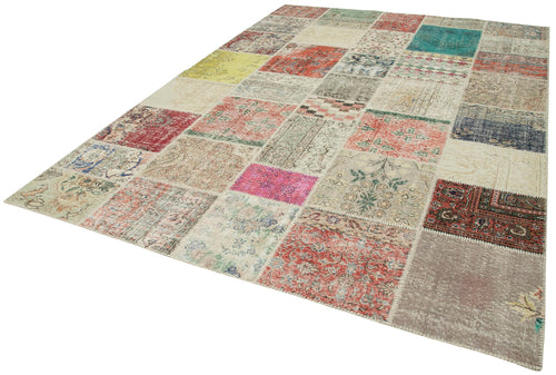 Kırk Yama Mavi Patchwork Pamuk Yün El Dokuma Halısı 249x351 Agacan