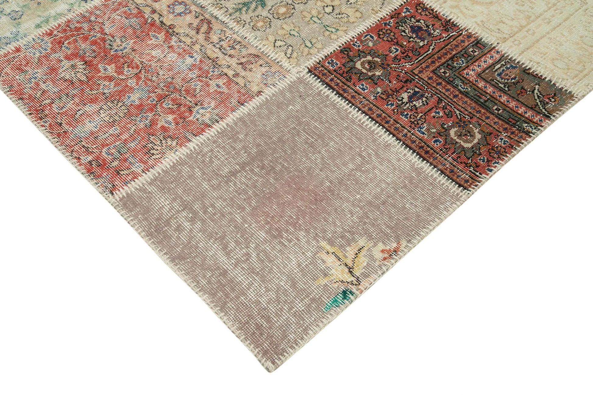 Kırk Yama Mavi Patchwork Pamuk Yün El Dokuma Halısı 249x351 Agacan