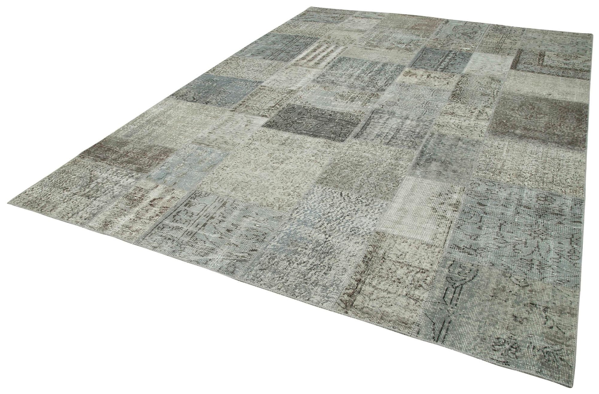 Kırk Yama Gri Patchwork Pamuk Yün El Dokuma Halısı 252x350 Agacan
