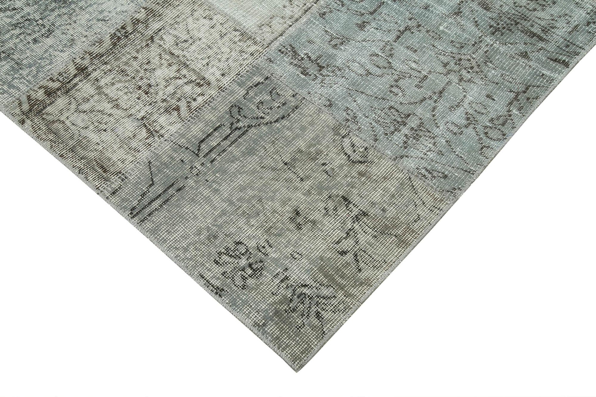 Kırk Yama Gri Patchwork Pamuk Yün El Dokuma Halısı 252x350 Agacan