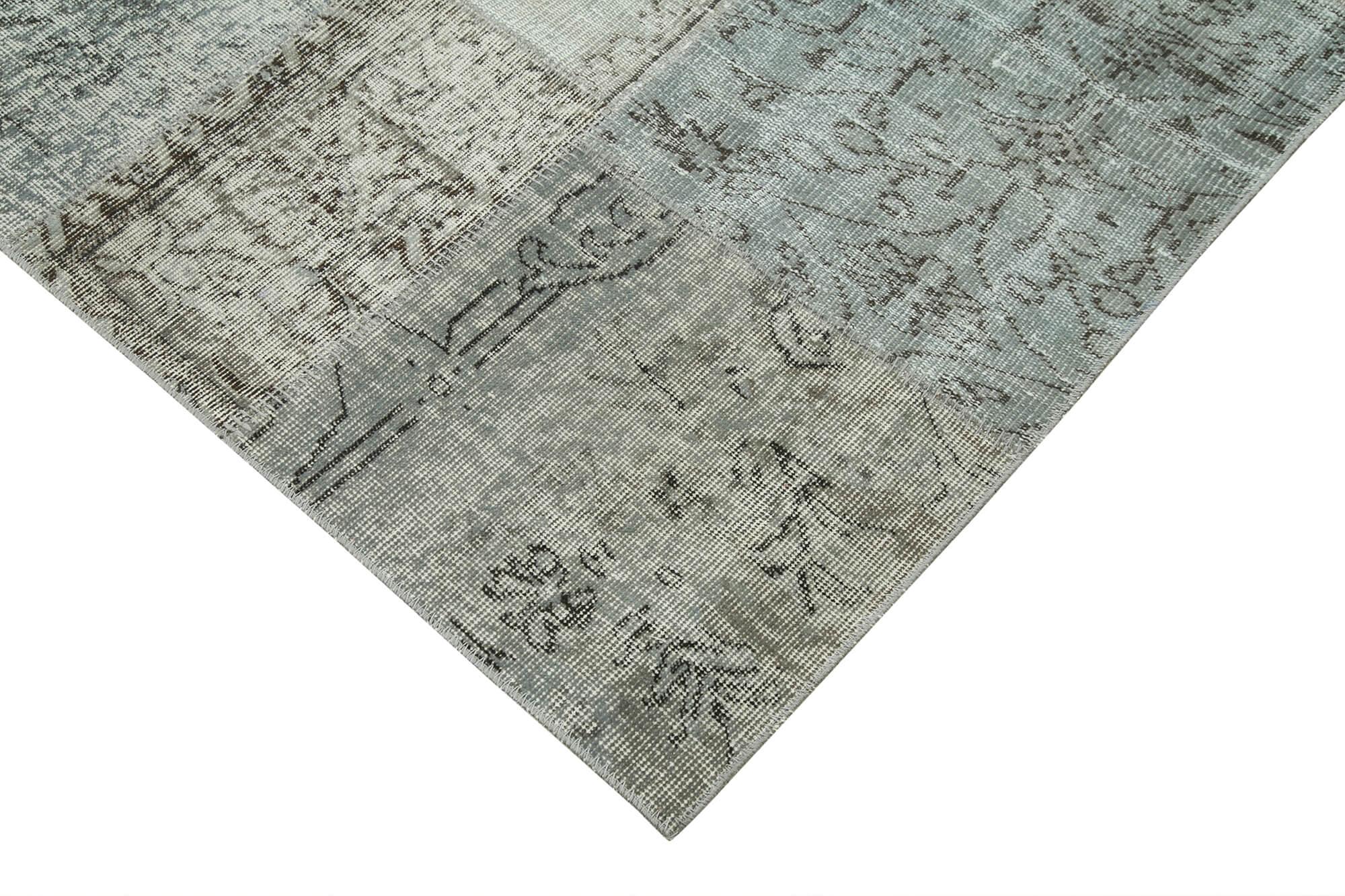 Kırk Yama Gri Patchwork Pamuk Yün El Dokuma Halısı 252x350 Agacan