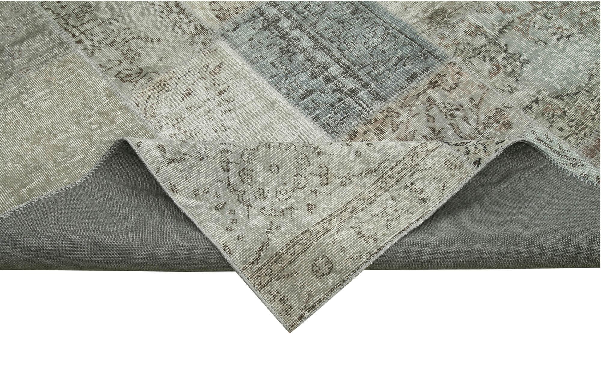 Kırk Yama Gri Patchwork Pamuk Yün El Dokuma Halısı 252x350 Agacan