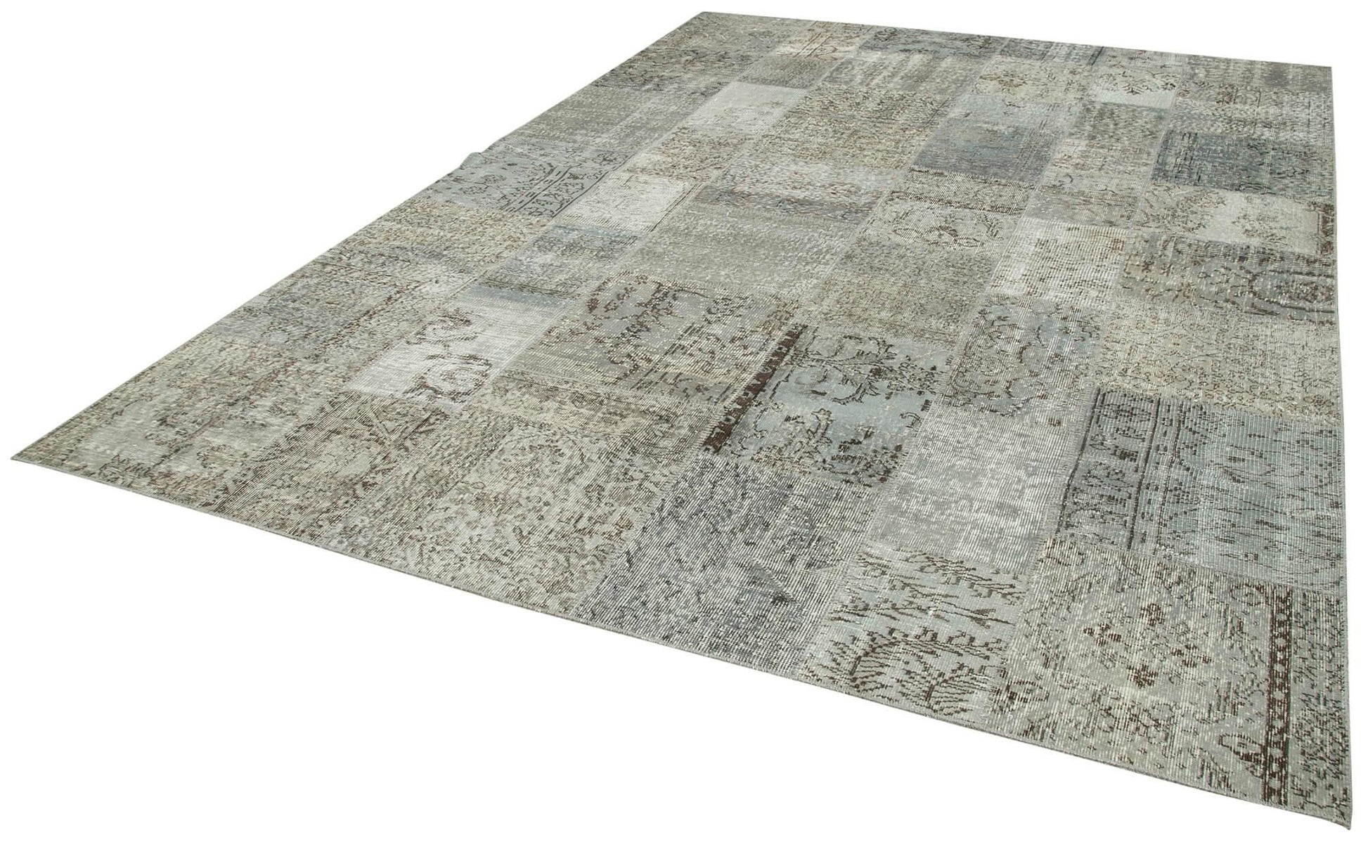 Kırk Yama Gri Patchwork Pamuk Yün El Dokuma Halısı 250x350 Agacan