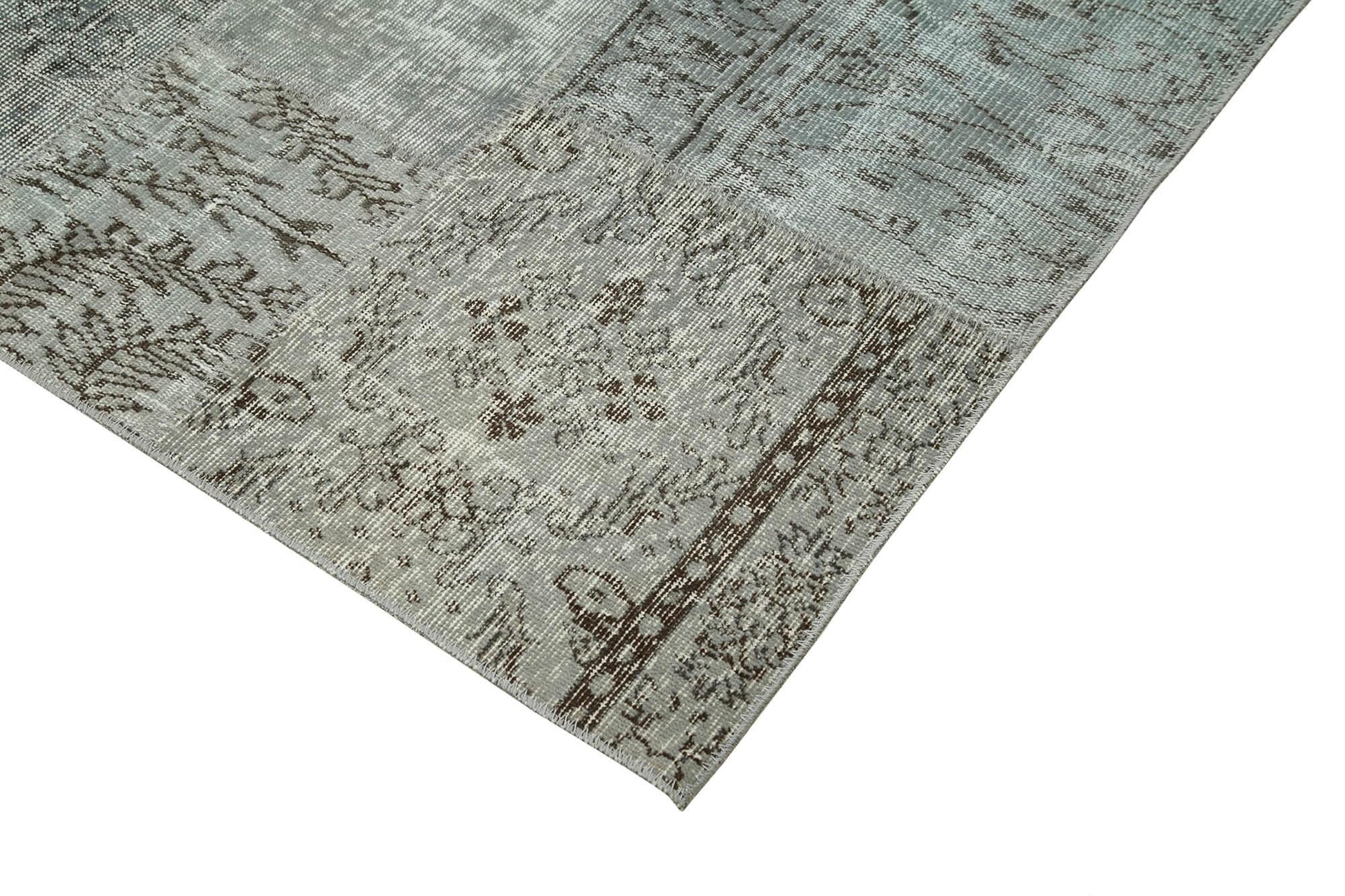 Kırk Yama Gri Patchwork Pamuk Yün El Dokuma Halısı 250x350 Agacan