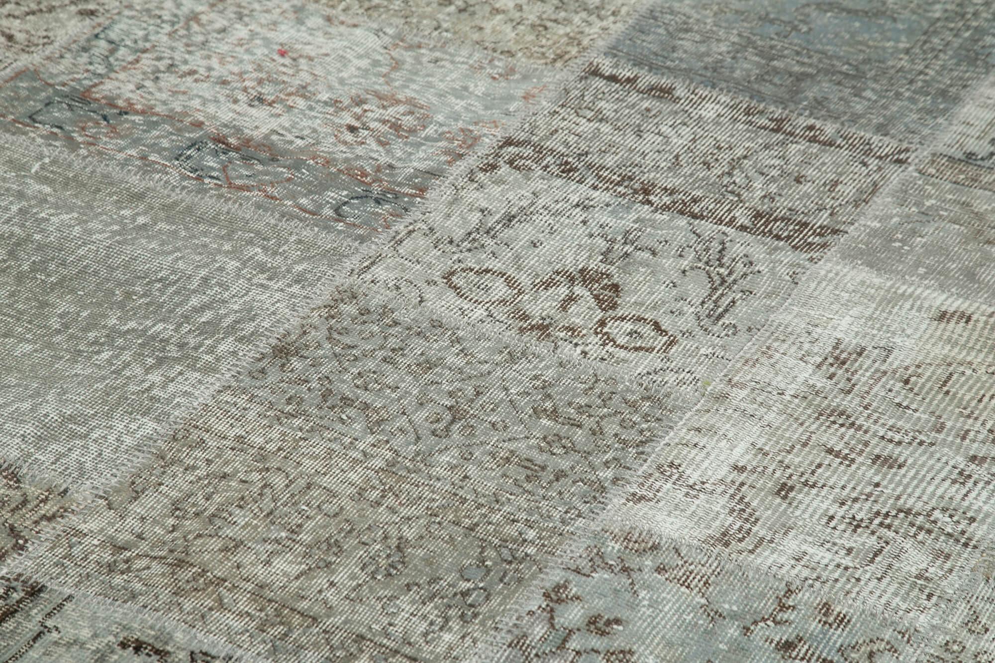 Kırk Yama Gri Patchwork Pamuk Yün El Dokuma Halısı 250x350 Agacan