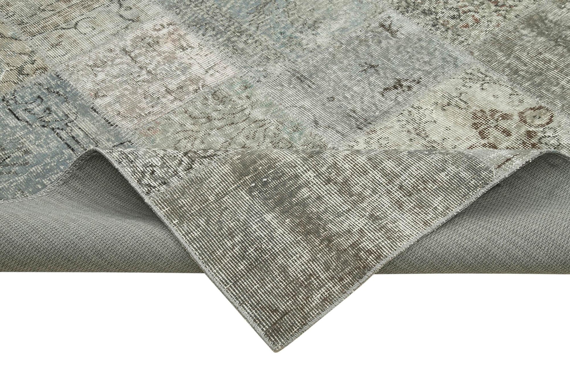 Kırk Yama Gri Patchwork Pamuk Yün El Dokuma Halısı 250x350 Agacan