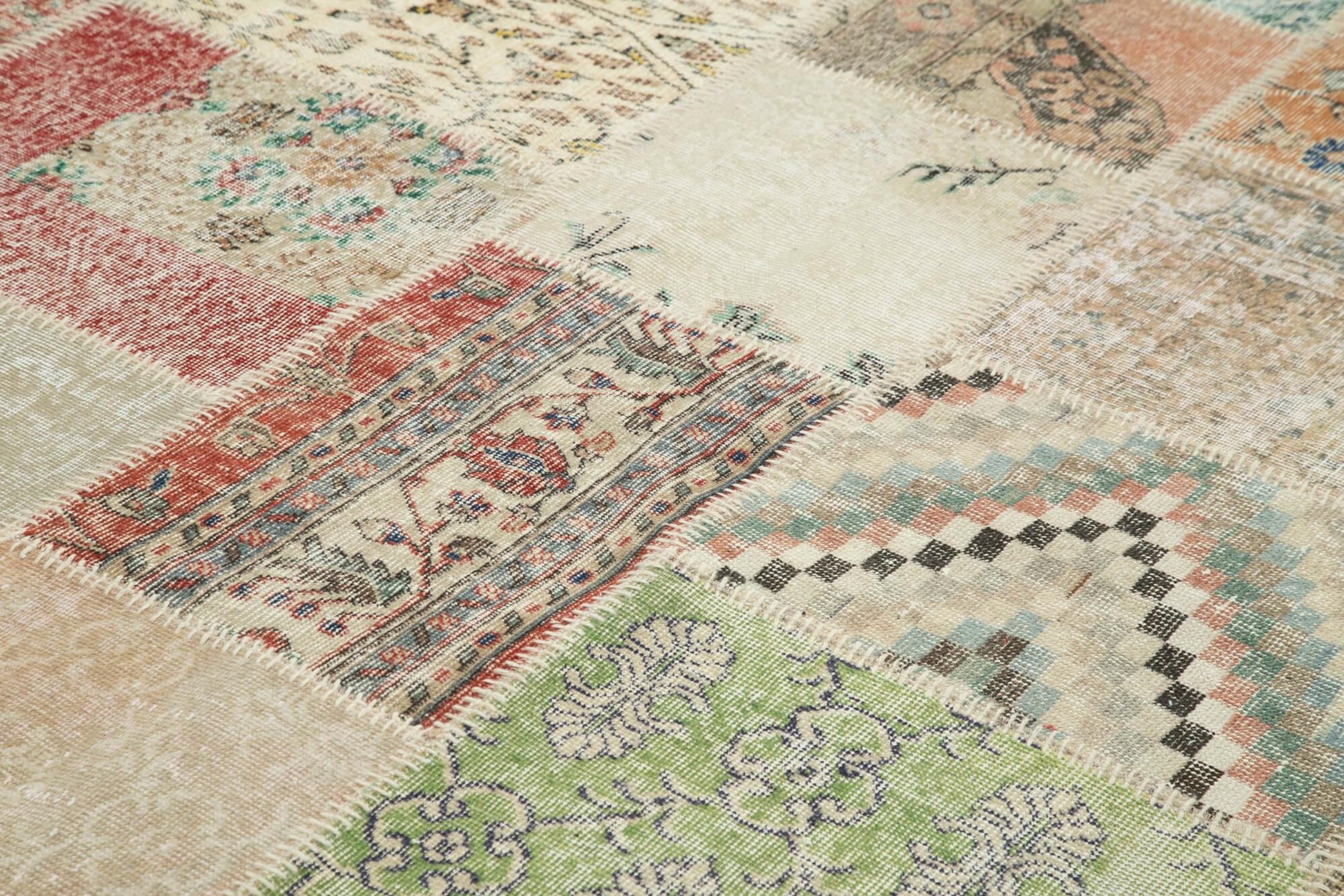 Kırk Yama Mavi Patchwork Pamuk Yün El Dokuma Halısı 250x353 Agacan