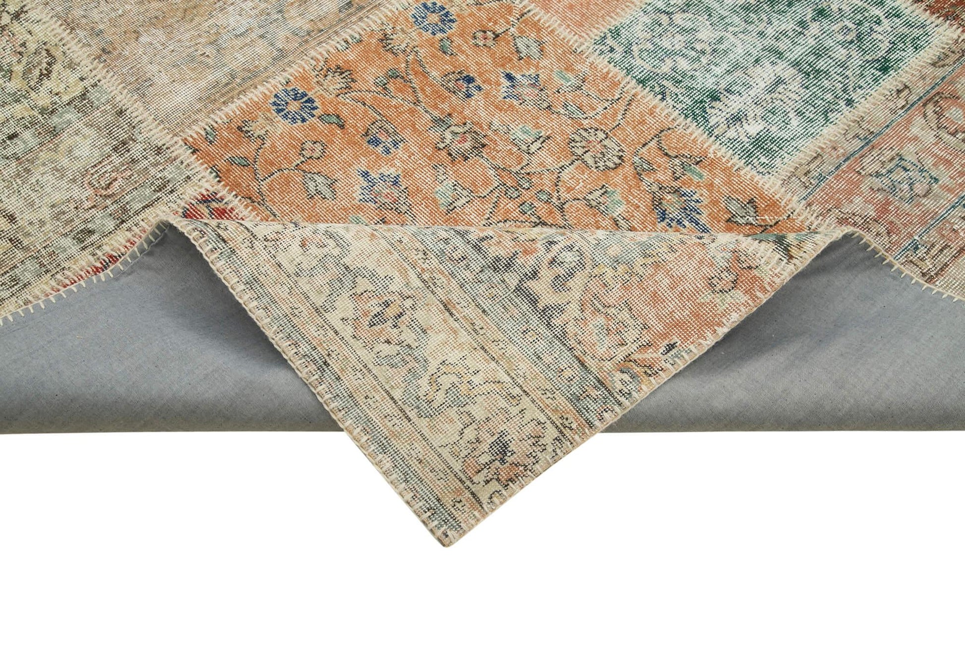 Kırk Yama Mavi Patchwork Pamuk Yün El Dokuma Halısı 250x353 Agacan