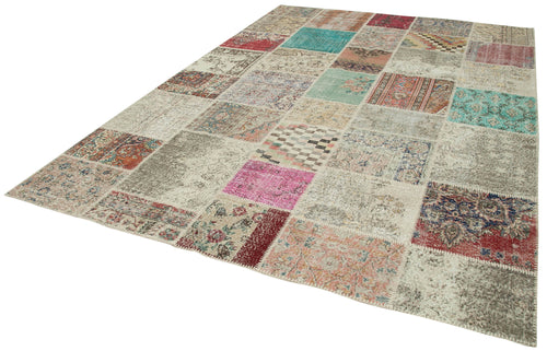 Kırk Yama Mavi Patchwork Pamuk Yün El Dokuma Halısı 250x350 Agacan