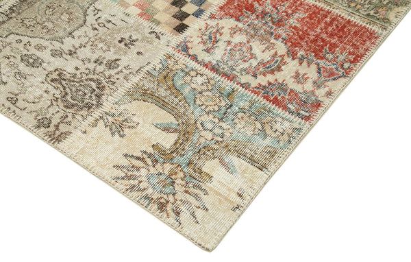 Kırk Yama Mavi Patchwork Pamuk Yün El Dokuma Halısı 246x350 Agacan