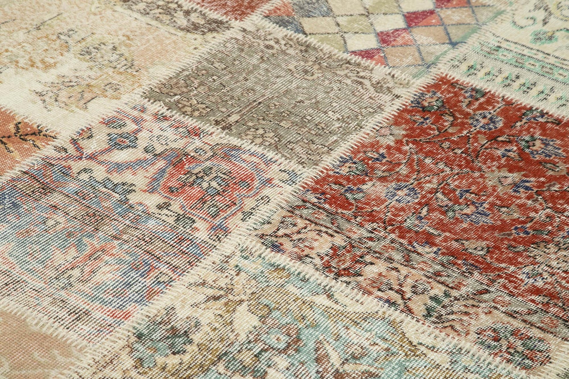 Kırk Yama Mavi Patchwork Pamuk Yün El Dokuma Halısı 246x350 Agacan